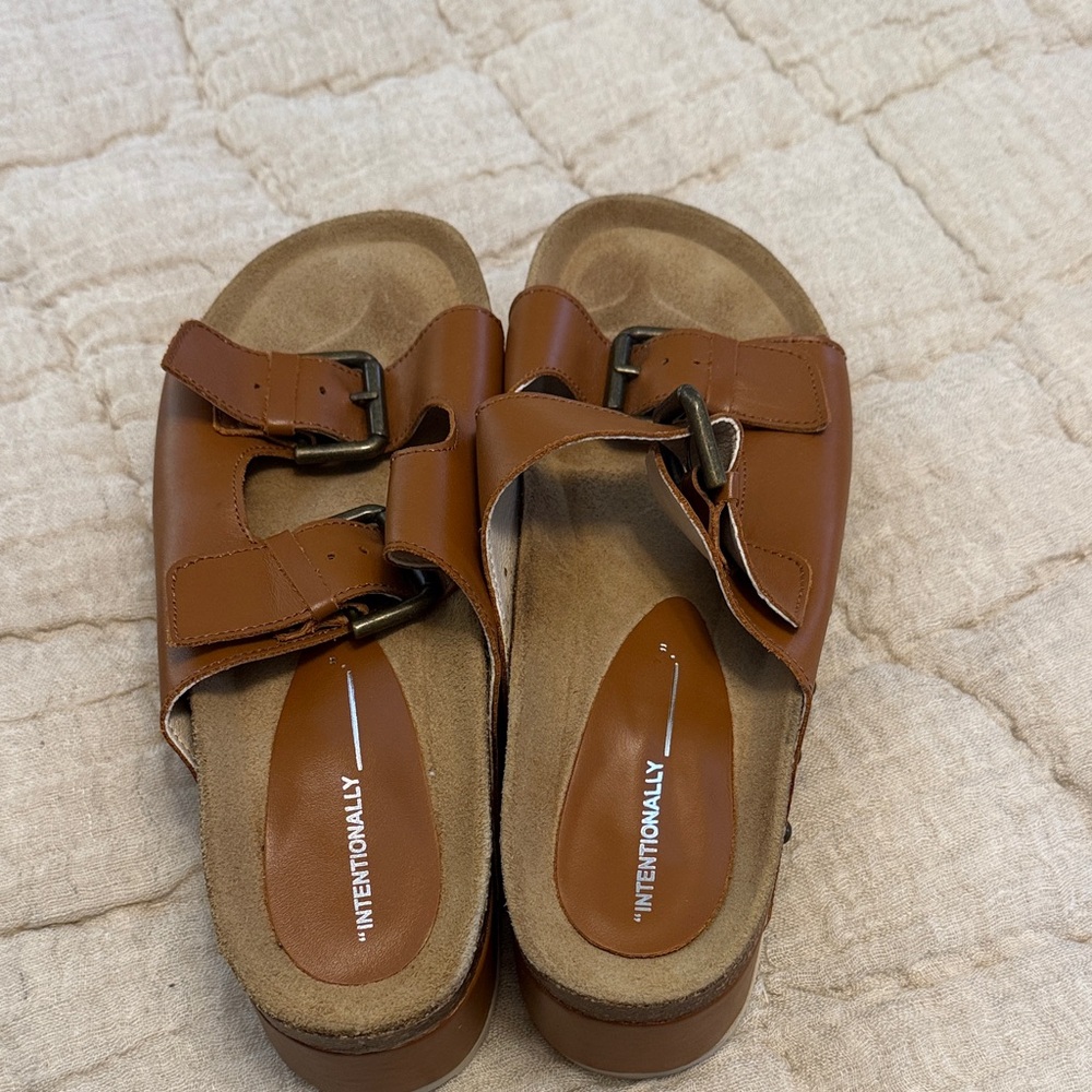 INTENTIONALLY BLANK Tan Leather Mules Platform - Picture 2 of 5
